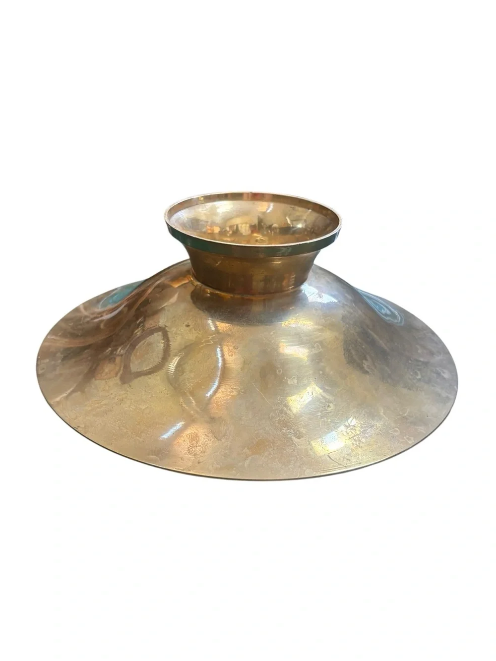 Vintage Brass Enamel  Turquoise Ivory Pedestal Bowl 9